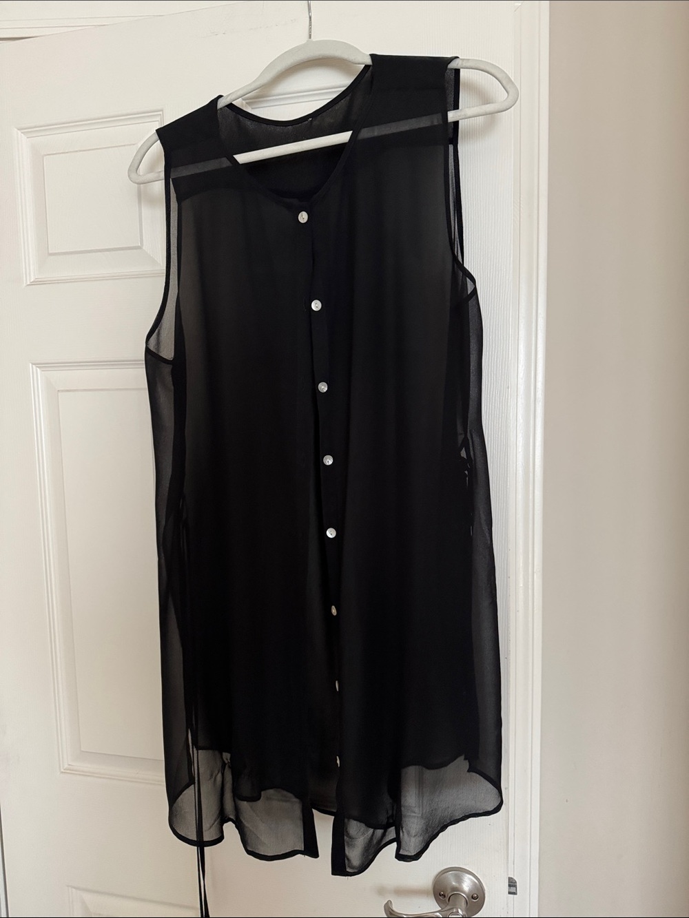 MarlaWynne Sheer Button-Front Sleeveless Tunic - Black